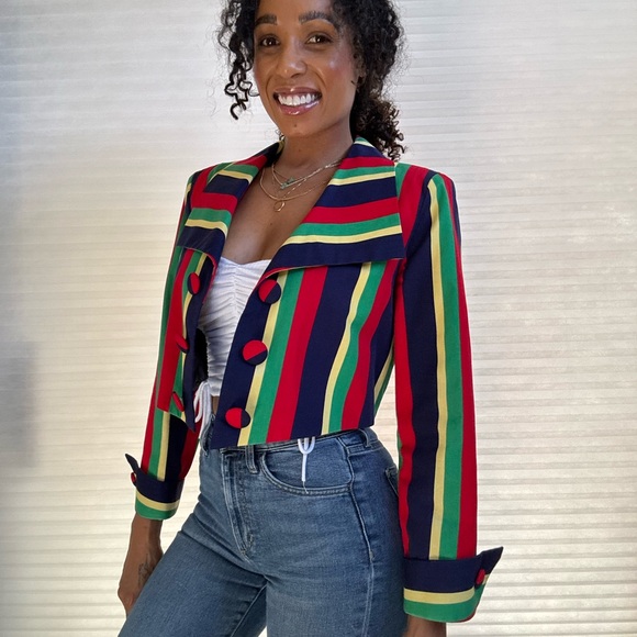 California designs  by Dorothy Samuel Vintage Striped Multicolor Cropped Jacket - Picture 3 of 15